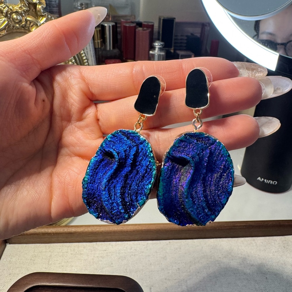 Handmade Blue and Black Dangle Earrings